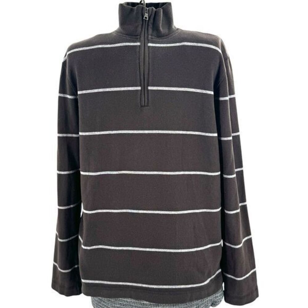 Banana Republic Soft Cotton Blend 1/4 Zip Striped Sweater‎ Men's Medium
